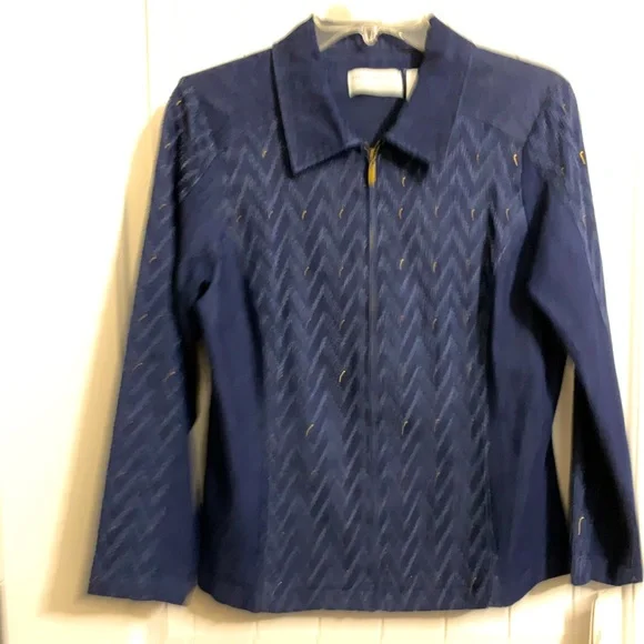 Alfred Dunner Blue denim jean jacket stretch chevron herringbone 6P nwt - Picture 1 of 8